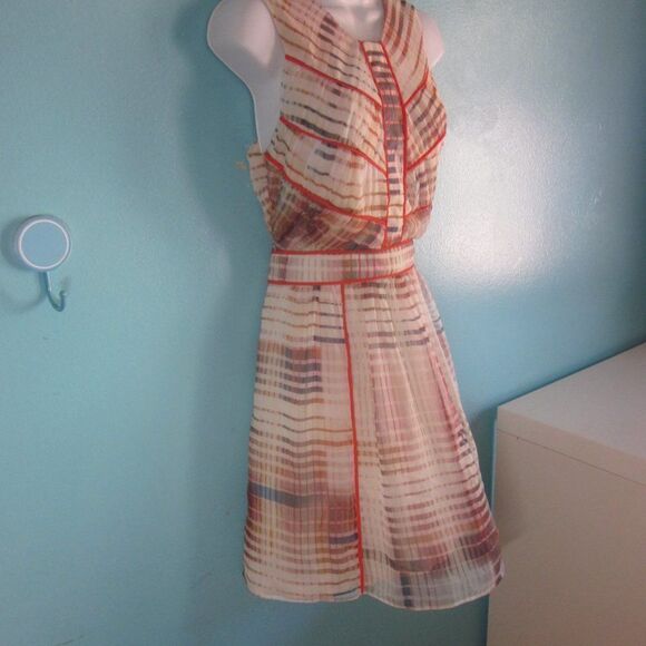 Adelyn Rae Womens Size L Summer Sleeveless Short Dress Cream & Orange Rear Zip - Picture 3 of 11